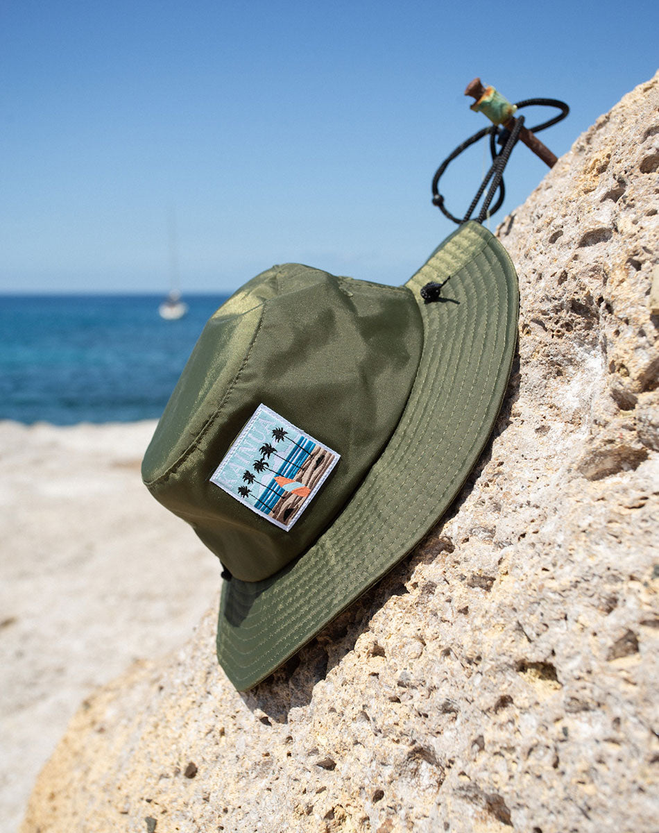 Unisex Safari Hat in green with Beach patch embroidered - KAINUA